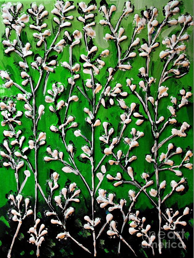 Cotton Flowers with Green Background  Painting by Cynthia Snyder