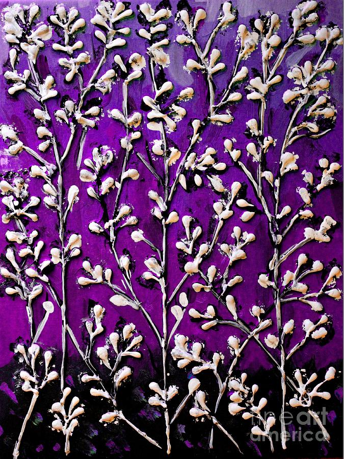 Cotton Flowers with Purple- Violet Background Painting by Cynthia Snyder