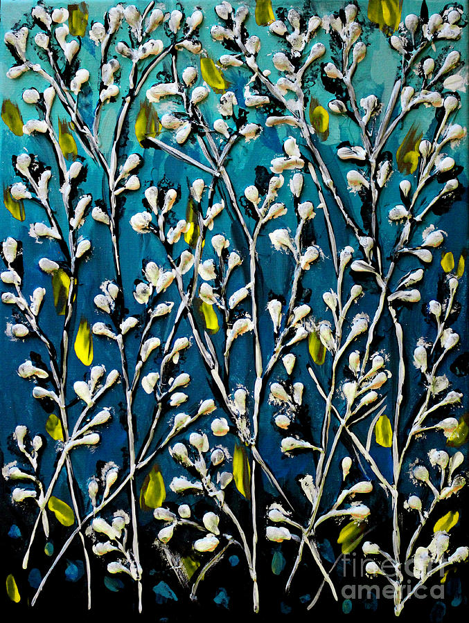 Cotton Flowers with Yellow Accent Painting by Cynthia Snyder