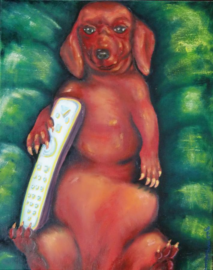 Dog Painting - Couch Dachshund by Gail Mcfarland
