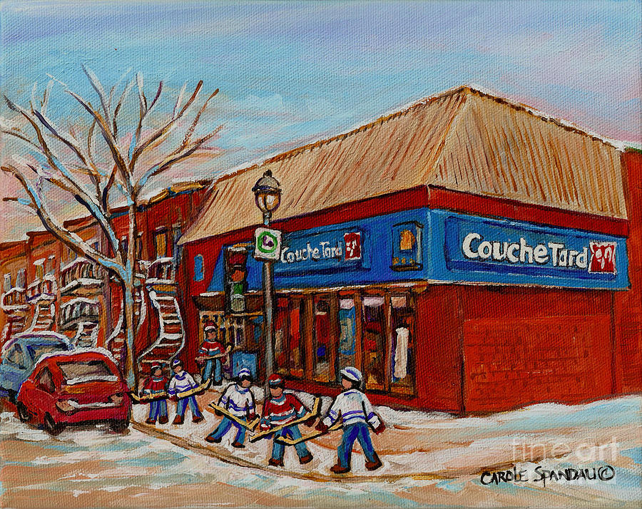 Couche Tard Rue Wellington Verdun Street Scene Montreal Hockey Art Carole Spandau Painting by Carole Spandau