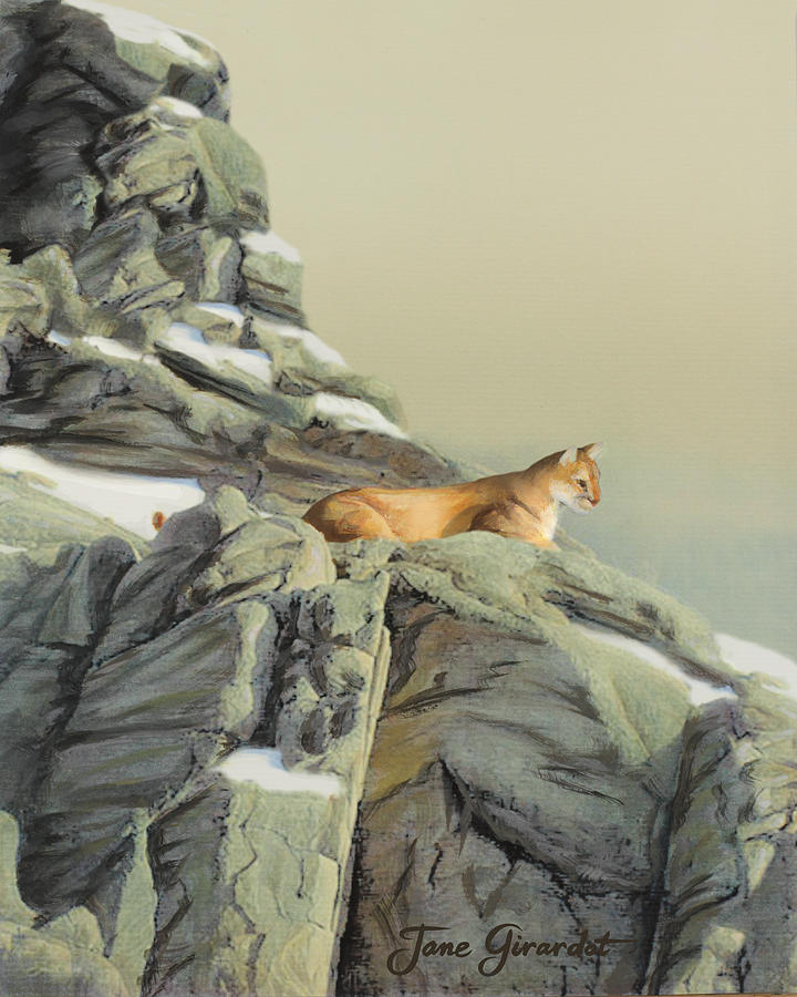 Cougar Perch Painting by Jane Girardot