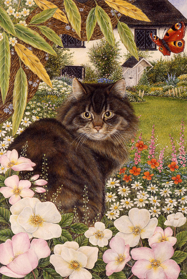 Country Cat Painting by Anne Mortimer