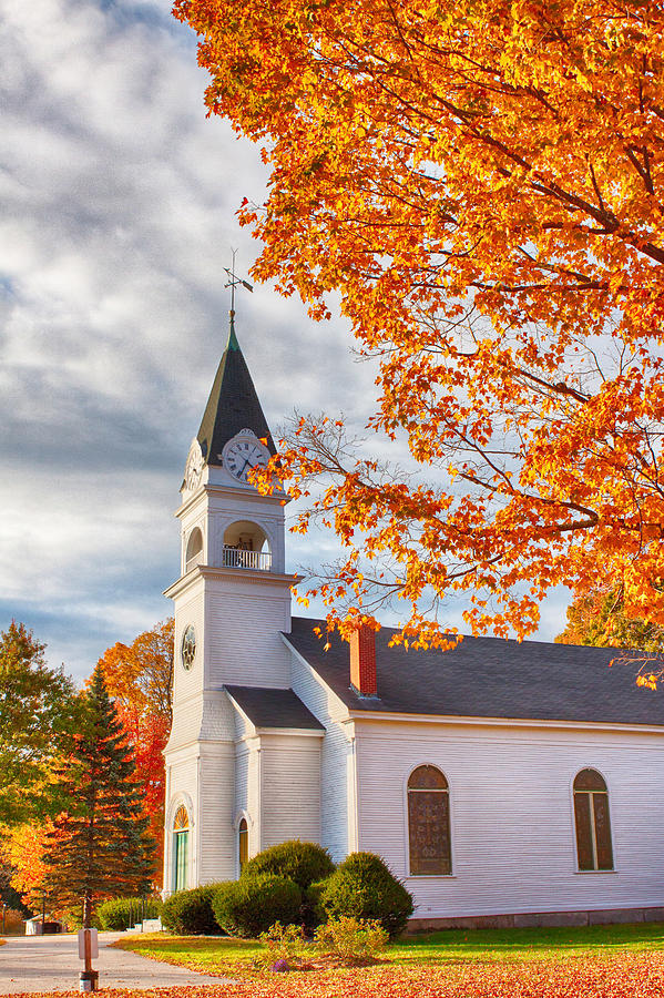 Country church under fall colors Photograph by Jeff Folger