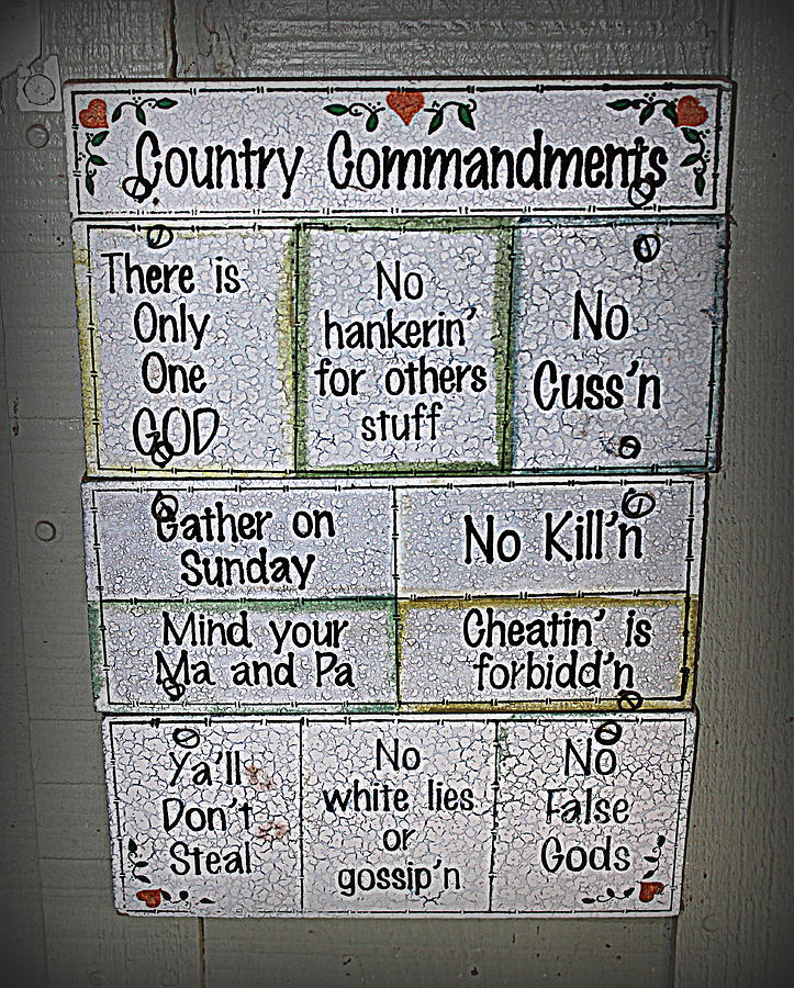 Sign Photograph - Country Commandments by Beth Vincent