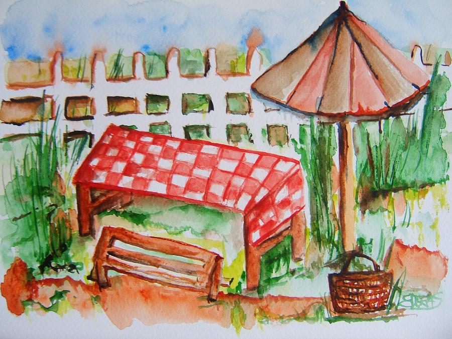 Umbrella Painting - Country Dining by Elaine Duras