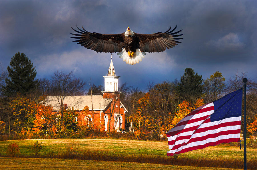 country Eagle Church Flag Patriotic Photograph by Randall Branham