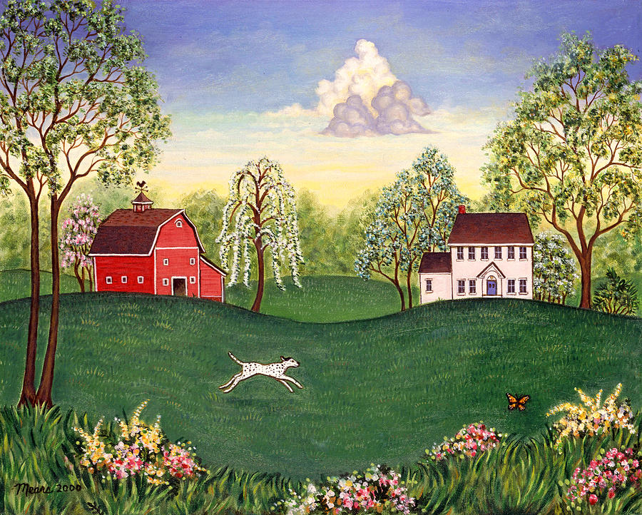 Landscapes Painting - Country Frolic One by Linda Mears Landscapes Painting - Country Frolic One by Linda Mears