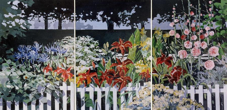 Country Garden - Tryptych Painting by Andrew Drozdowicz