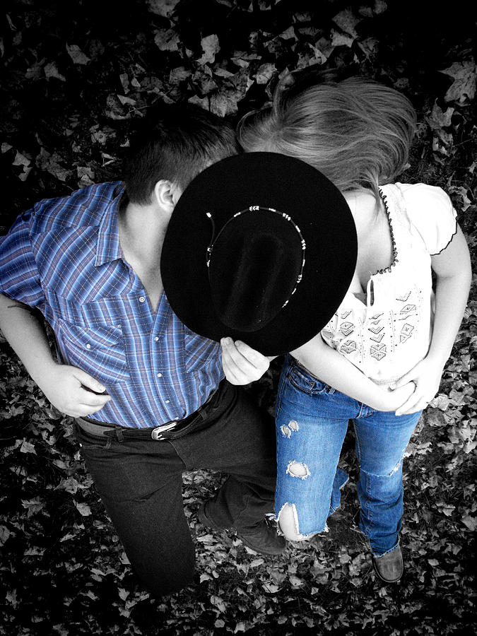 Black And White Photograph - Country Kissin by Kristie  Bonnewell