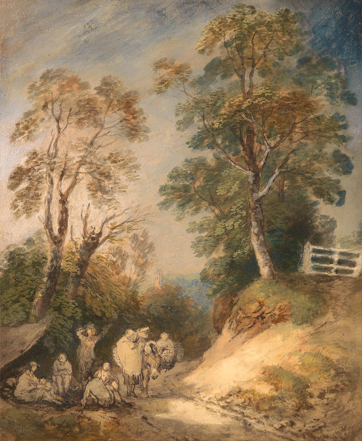 Vintage Painting - Country Lane with Gypsies Resting by Mountain Dreams