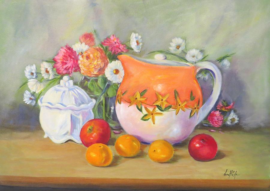 Still Life Painting - Country Pitcher with Sugar Bowl by Jean Costa