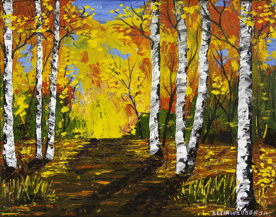Country road And birch teees Painting Painting by Keith Webber Jr