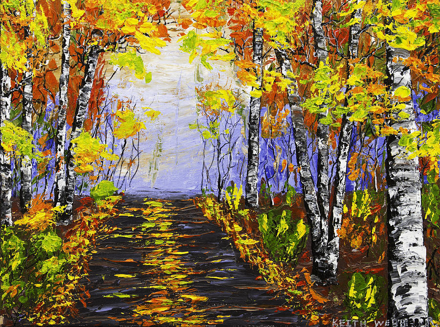 Country Road And Birch Trees In Fall Painting by Keith Webber Jr