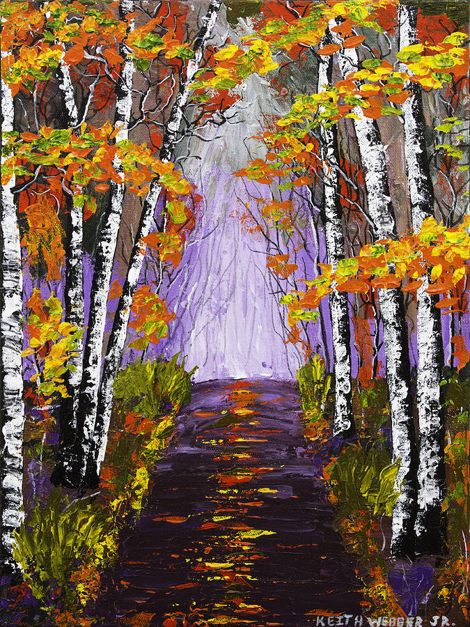 Country Road And Birch Trees In Fall Painting Painting by Keith Webber Jr