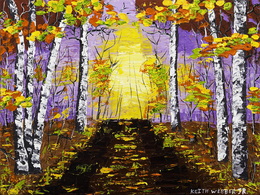 Country Road And Coloful Birch Trees In Fall Painting by Keith Webber Jr