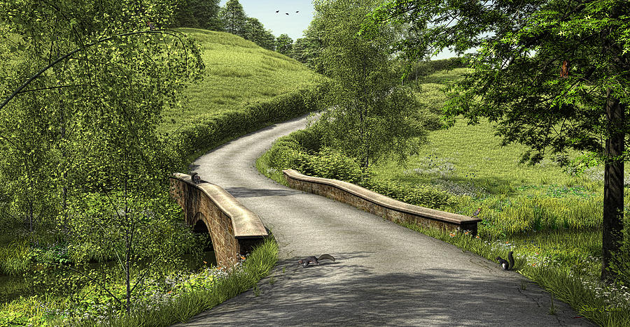 Country Road Stone Bridge Digital Art by Walter Colvin