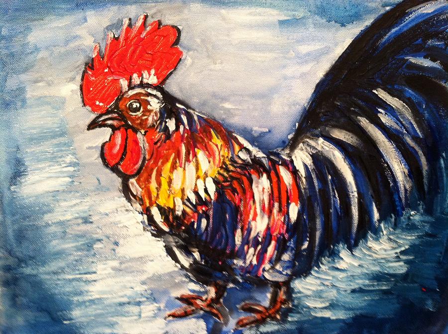 Country Rooster Painting by Hae Kim