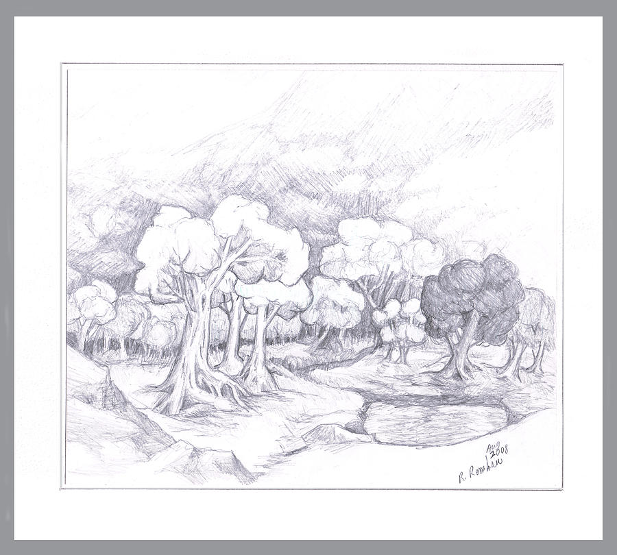 Tree Drawing - Country Scene by Ruth Renshaw