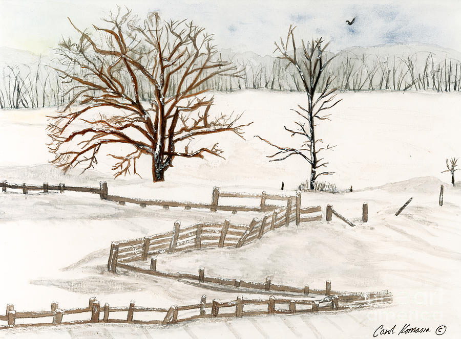 Country Snow Scene Ozaukee County Wisconsin Painting by Carol Komassa