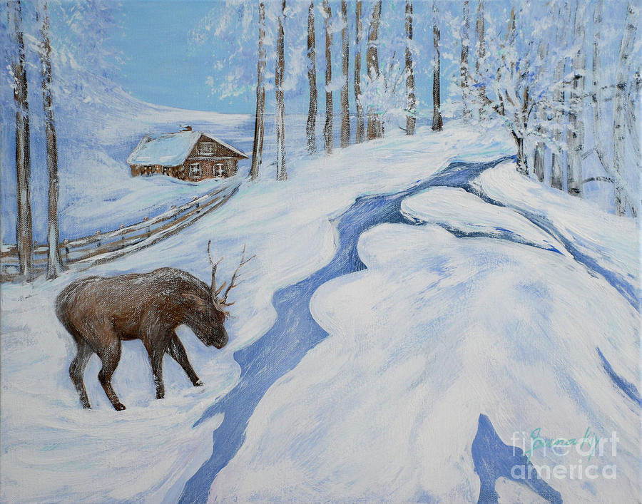 Country Winter Painting by Oksana Semenchenko
