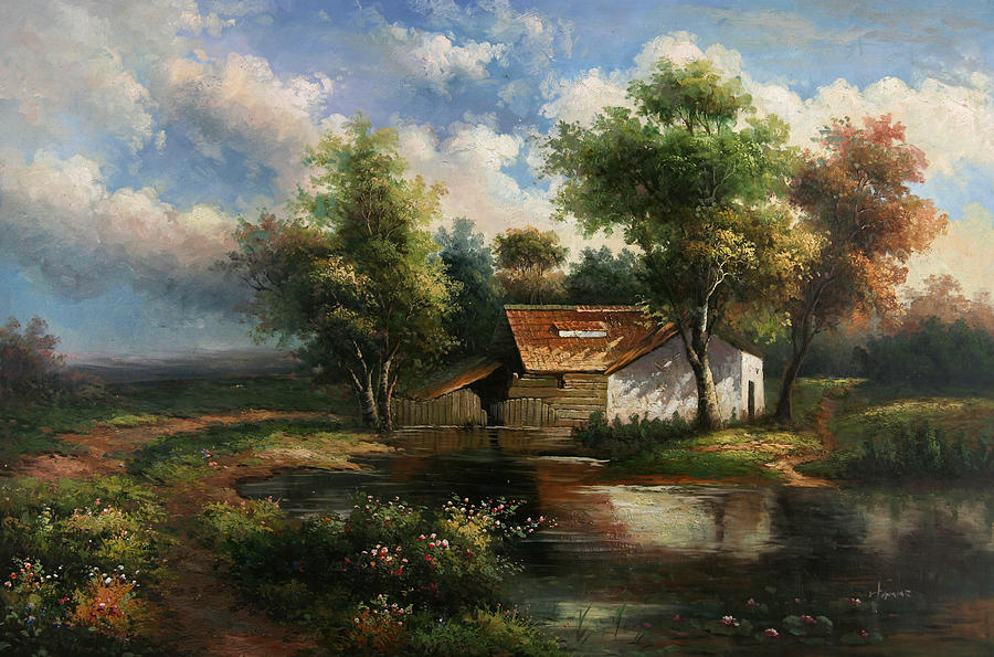 Countryside view with small pool Painting by Unknown - Fine Art America