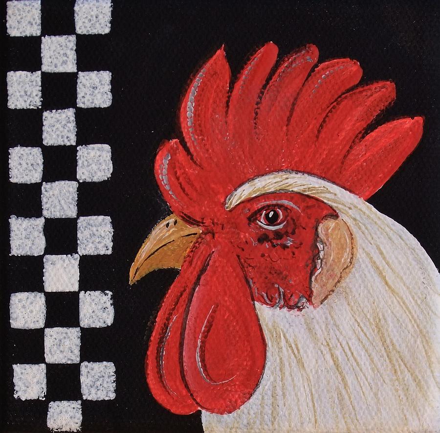 CountryWhite Rooster Painting by Cindy Micklos