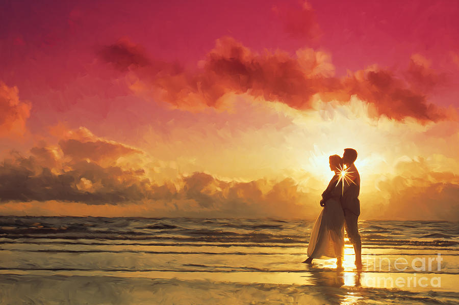Sunset Painting - Couple At Sunset On The Beach by Tim Gilliland