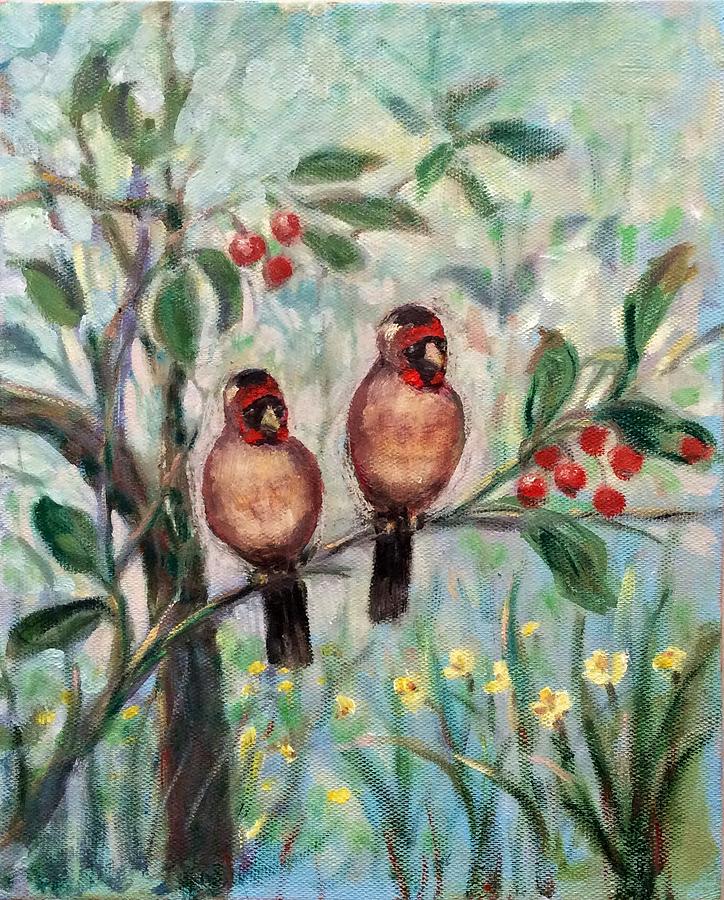 Two Birds Painting by Laila Awad Jamaleldin