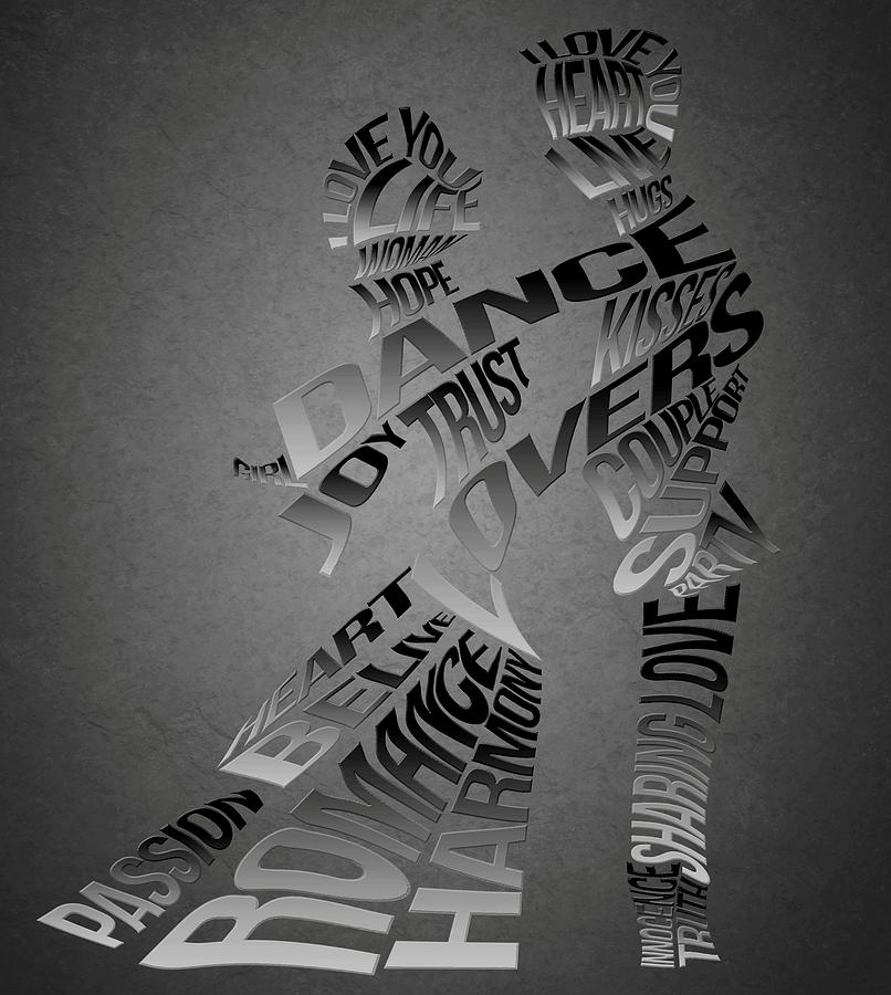 Couple Dance Typography Silhouettes Painting by Georgeta Blanaru