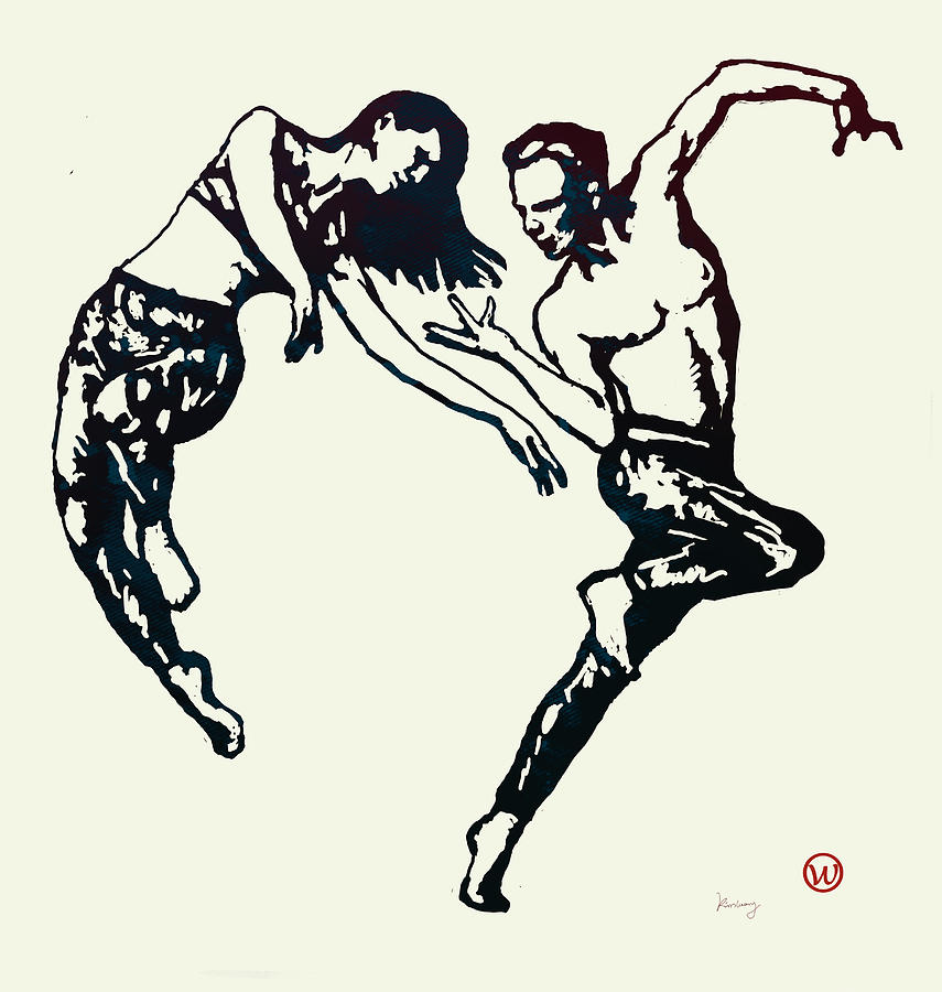 Portrait Drawing - Couple Dancing pop art stylised art poster by Kim Wang