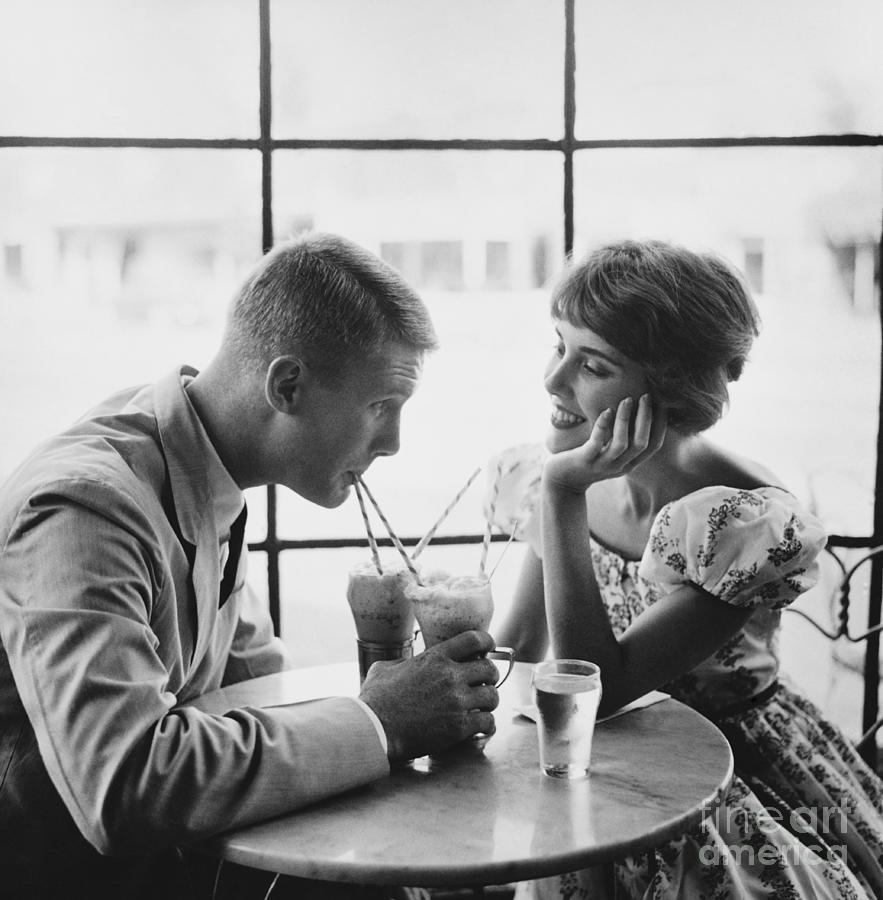 Valentines Day Photograph - Couple Enjoying Sodas 1950 by Tom Tucker