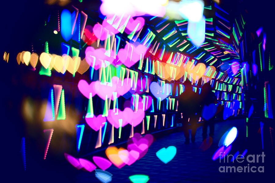 Couple In Colorful Light Tunnel with Hearts and Triangles Photograph by Beverly Claire Kaiya