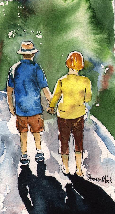 Couple in Love Walking Away Iphone case Painting by Sharon Mick