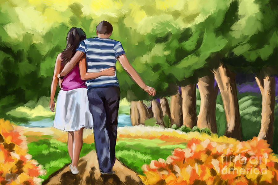 Couple in the park 01 Painting by Tim Gilliland