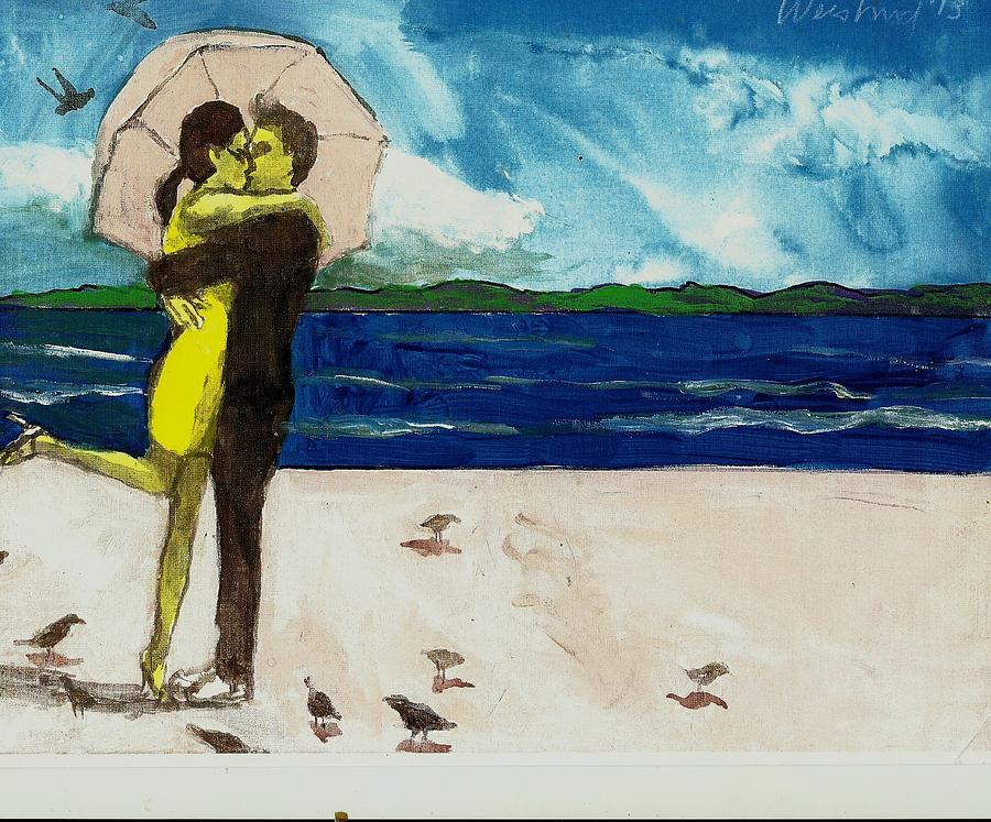 Couple On Beach With Birds Painting