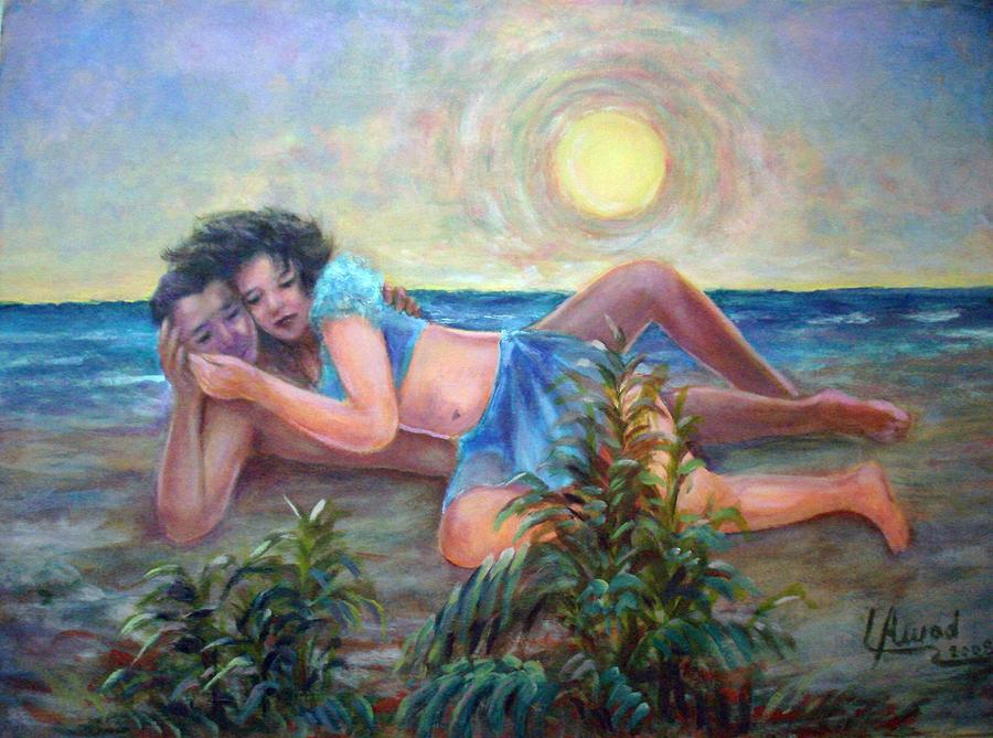 Couple On The Beach Painting by Laila Awad Jamaleldin