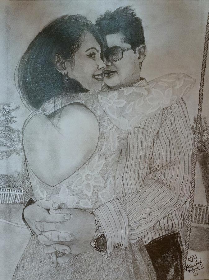 Pencil Sketch Of Sweet Couple | DesiPainters.com