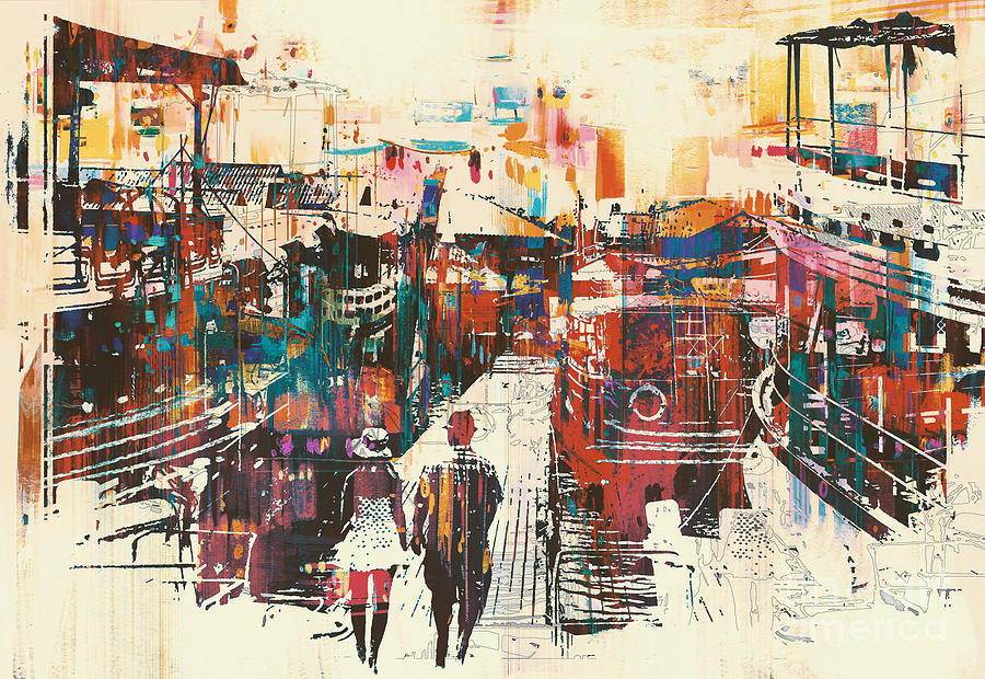 Couple Digital Art - Couple Walking On Harbor Pier by Tithi Luadthong Couple Digital Art - Couple Walking On Harbor Pier by Tithi Luadthong