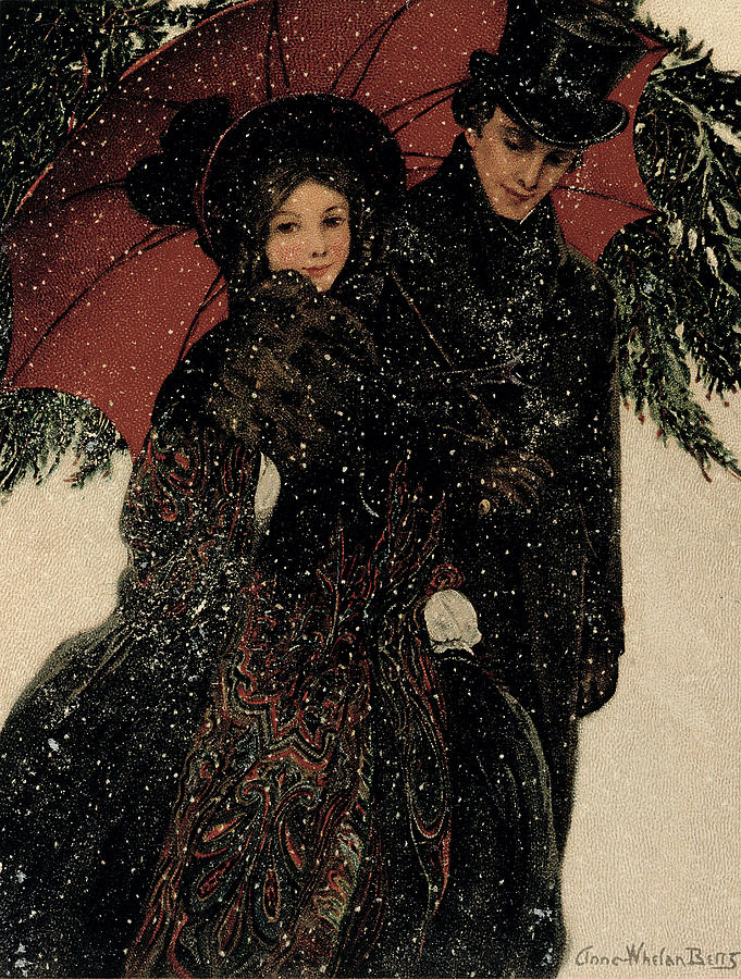 Couple Walking Through The Snow Greeting Card By Anna Whelan Betts C 1900 Photograph By Bridgeman Images