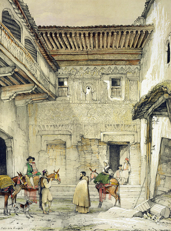 Horse Drawing - Court Of The Mosque , From Sketches by John Frederick Lewis