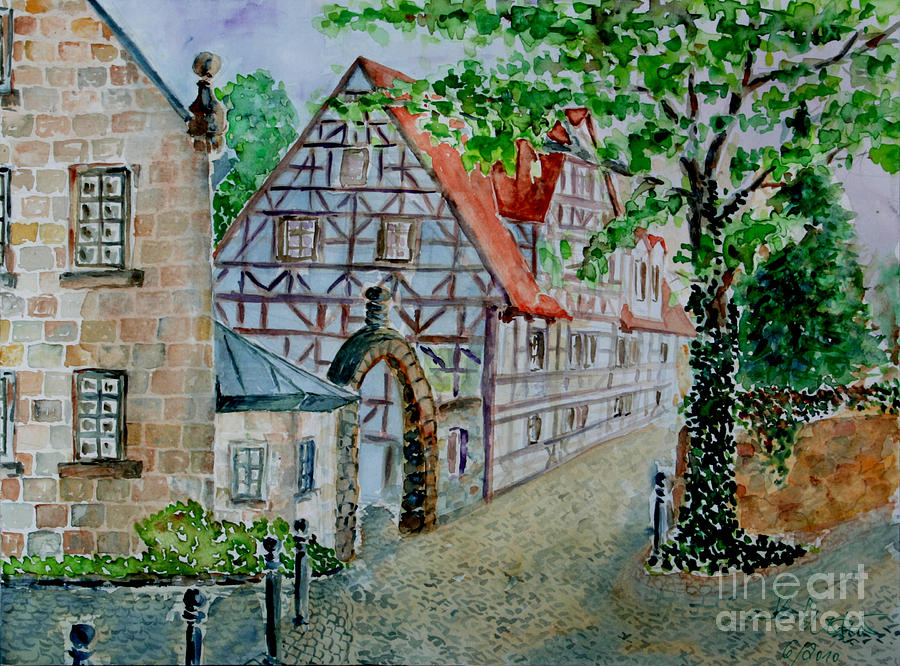 court yard of Lady von Liers Painting by Almo M