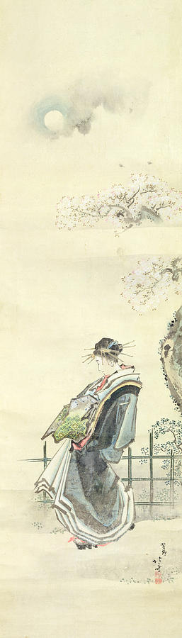 Courtesan out for a walk Painting by Katsushika Hokusai