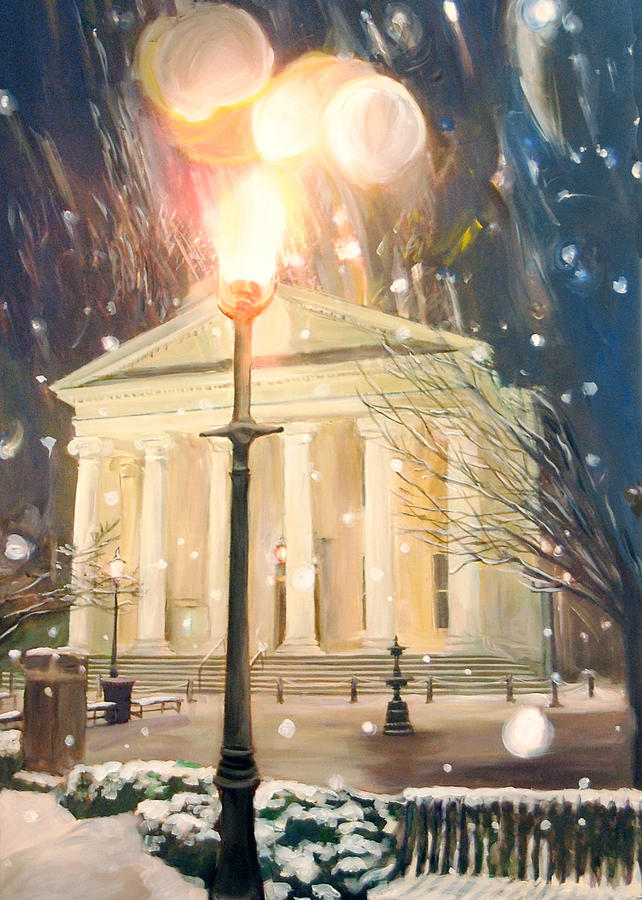 Bellefonte Courthouse Mixed Media - Courthouse in snow with Light by Mary Vollero