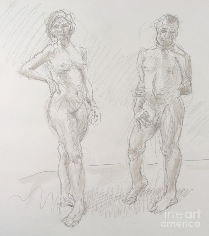 Nude Drawing - Courtney and Erich distant by Andy Gordon