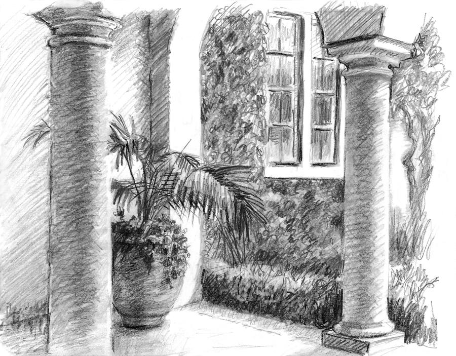 Courtyard Columns Drawing by Sarah Parks