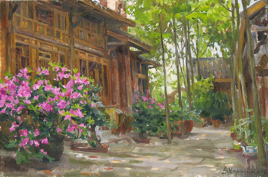 Landscape Painting - Courtyard of weavers workshops by Victoria Kharchenko