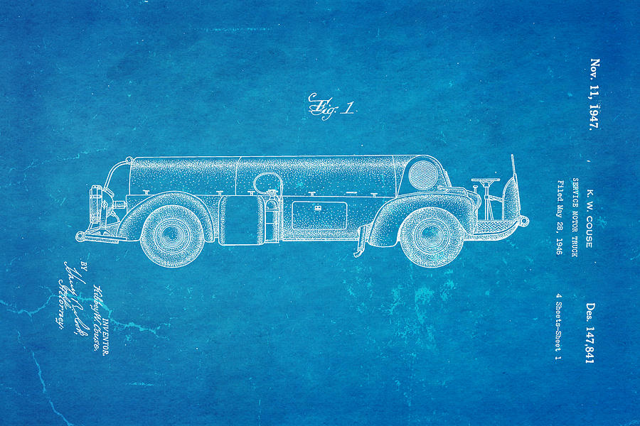 Car Photograph - Couse Fire Truck Patent Art 1947 Blueprint by Ian Monk