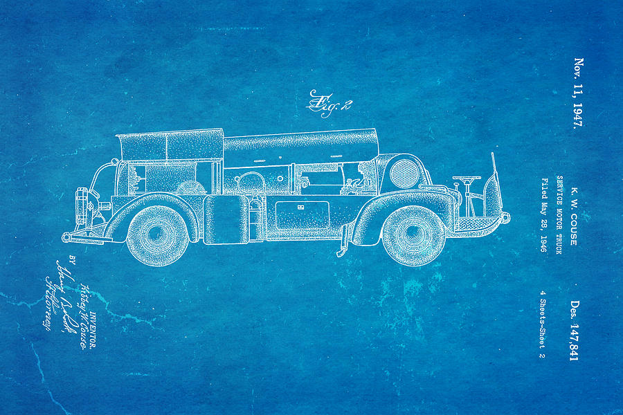 Car Photograph - Couse Fire Truck Patent Art 2 1947 Blueprint by Ian Monk