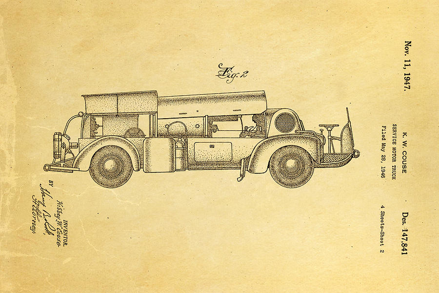 Car Photograph - Couse Fire Truck Patent Art 2 1947 by Ian Monk
